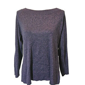 Louis Dell'Olio Whisper Knit Womens Navy Metallic Thread Crew Neck Sweater L